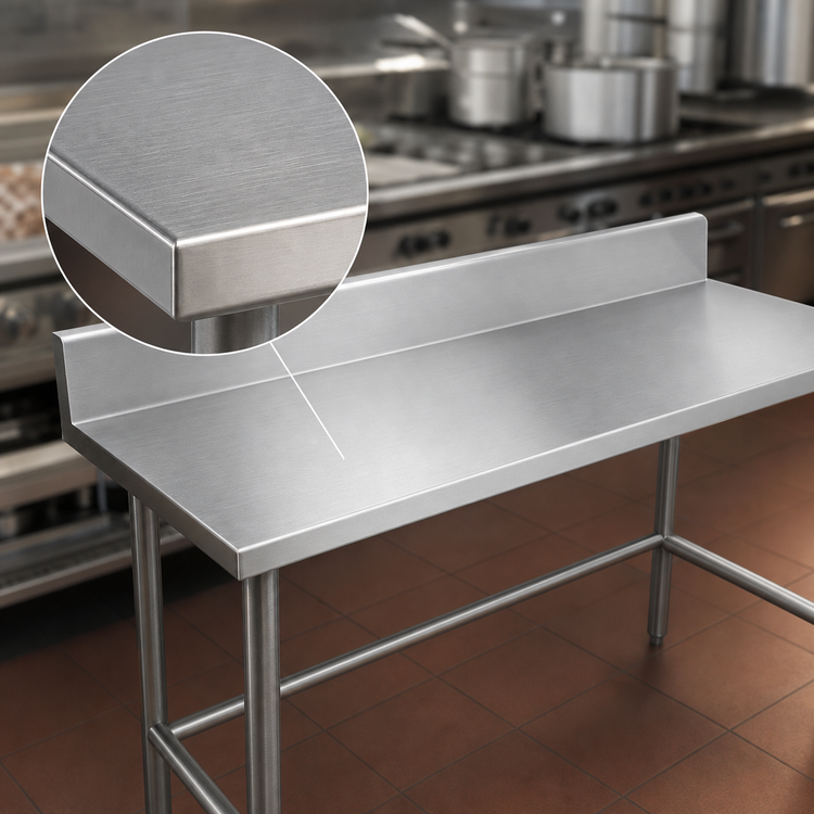 Product image #3 for Advance Tabco 304 Stainless Steel Commercial Work Table With 10-Inch Backsplash, Open Base, 120 x 24 Inches