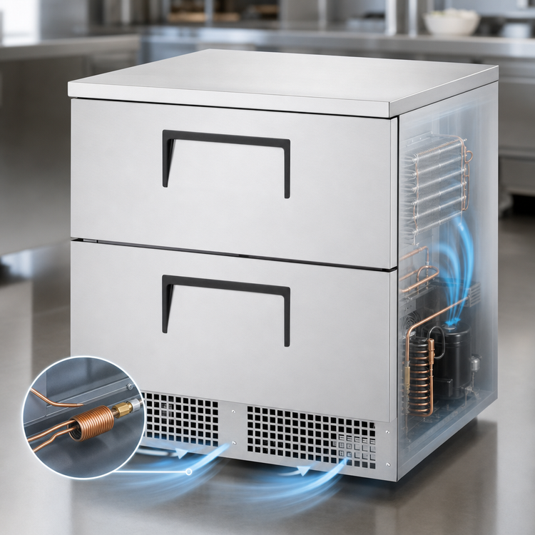 Product image #3 for Single-Section 32-Inch Worktop Refrigerator with 2 Drawers, Self-Contained, Front Breathing