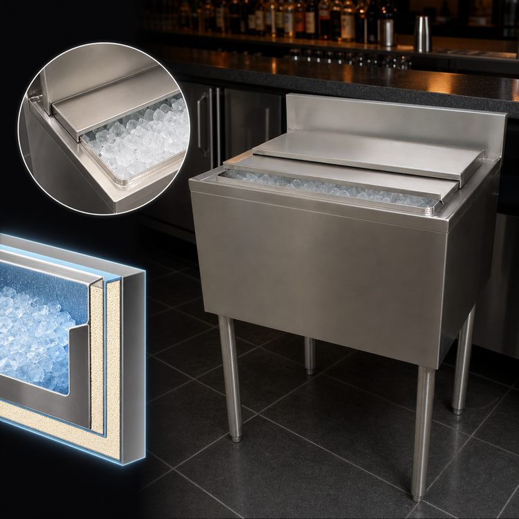 Product image #4 for BK Resources 24-Inch Stainless Steel Underbar Insulated Ice Bin with Sliding Cover, 66 lb Capacity