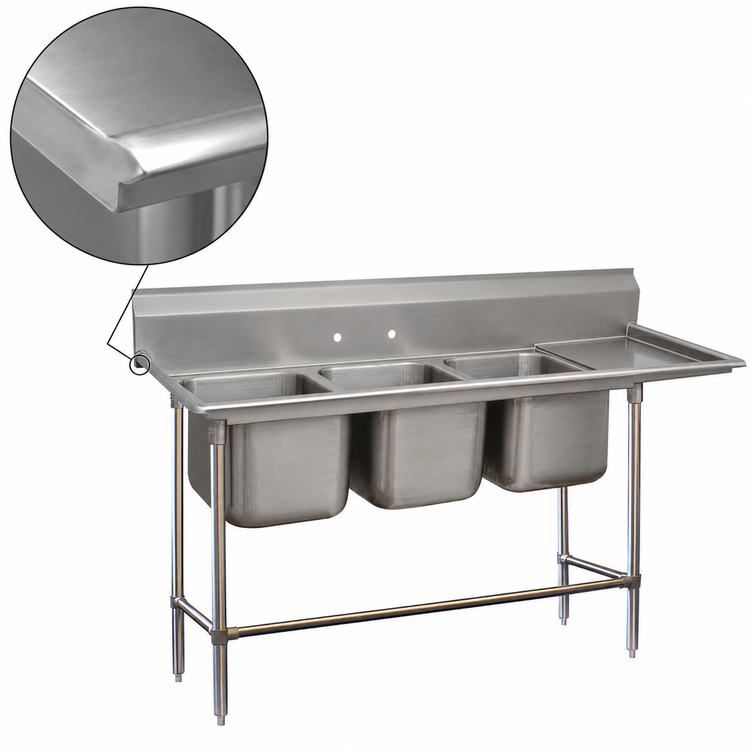 Product image #3 for Advance Tabco Regaline 3-Compartment Stainless Steel Sink with Right-Hand Drainboard, 88-3/8 Inch Long