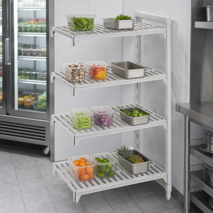 Product image #4 for Cambro Camshelving Premium 24" D x 72" L x 64" H 4-Tier Vented Stationary Add-On Polymer Shelving Unit