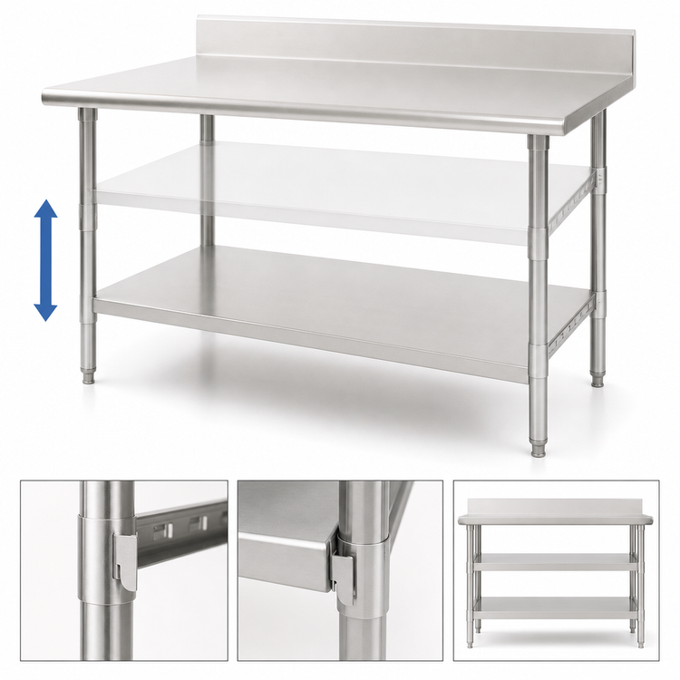 Product image #3 for Eagle Group Adjustable Galvanized Work Table Undershelf for 108" x 30" Tables with Uni-Lok Hat Channel Frame
