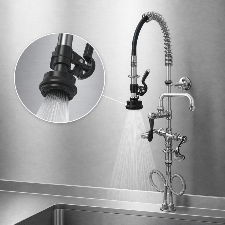 Product image #3 for T&S Brass Mini Pre-Rinse Unit, Single-Hole Deck Mount, 8-Inch Swing Nozzle, Low-Flow Spray Valve