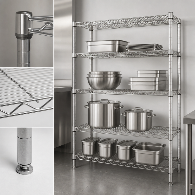 Product image #3 for Quantum 48" W x 30" D x 74" H Wire Shelving Starter Kit, 304 Stainless Steel