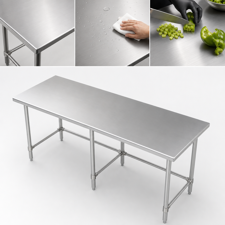 Product image #3 for 120-Inch x 36-Inch 18/400 Stainless Steel Commercial Work Table with Open Base