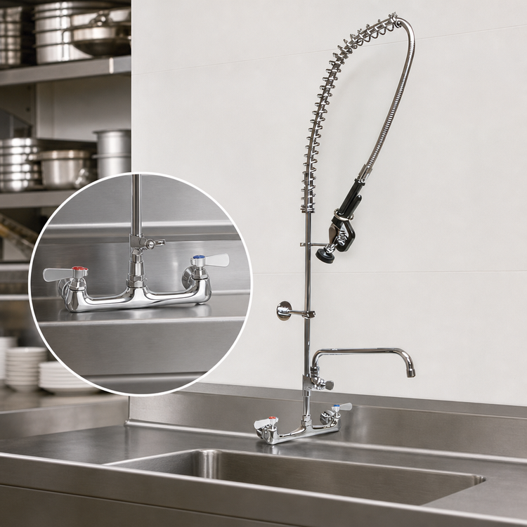 Product image #3 for BK Resources WorkForce 8-Inch Splash Mount Pre-Rinse Assembly with 16-Inch Add-On Faucet