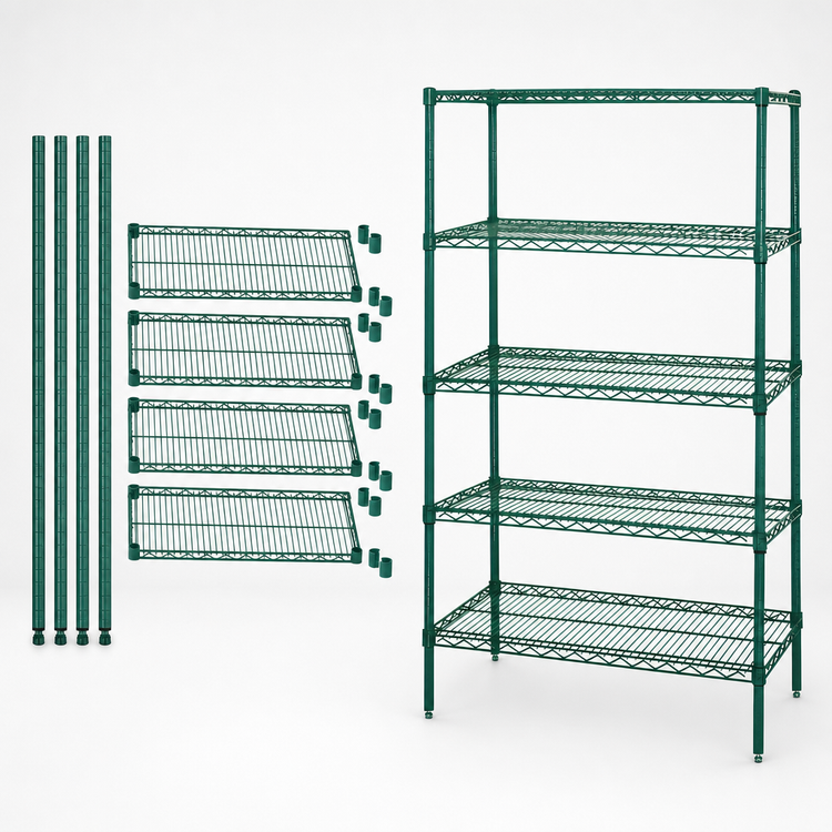 Product image #3 for Quantum 5-Shelf Wire Shelving Starter Kit, 24"W x 12"D x 86"H, Green Epoxy Antimicrobial Finish