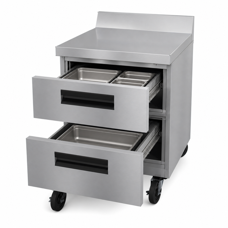 Product image #3 for Hoshizaki Steelheart 27-Inch One-Section Worktop Refrigerator with 2 Drawers, Self-Contained Rear-Mounted, 1/6 HP