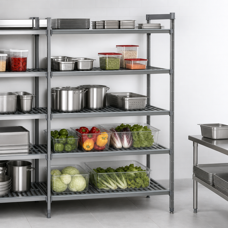 Product image #3 for Cambro Camshelving Basics Plus 5-Tier Vented Polymer Shelving Add-On Unit, 21"D x 60"W x 84"H, Brushed Graphite