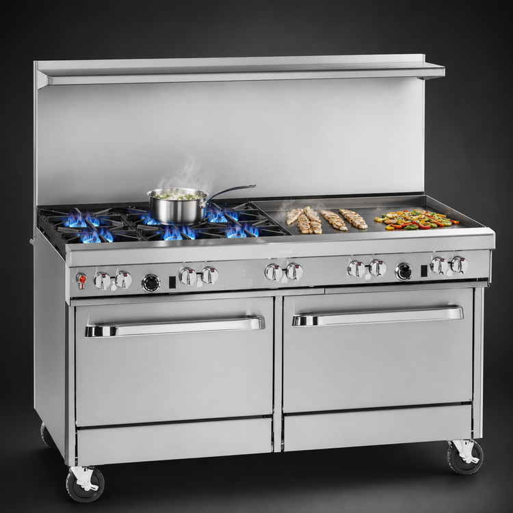 Product image #3 for Southbend Ultimate 60-Inch Gas Restaurant Range with 4 Star/Sauté Burners, 36-Inch Griddle, Convection Oven and Cabinet Base