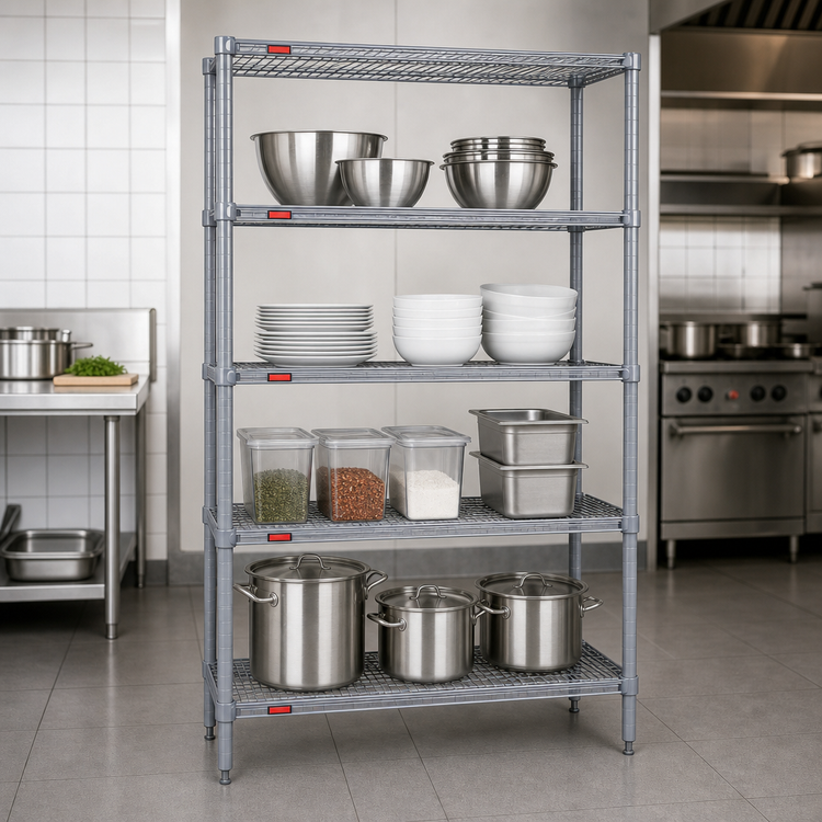 Product image #3 for Eagle Group Valu-Master 4-Tier Wire Shelving Starter Unit, 36W x 18D x 63H, Pewter Gray Epoxy