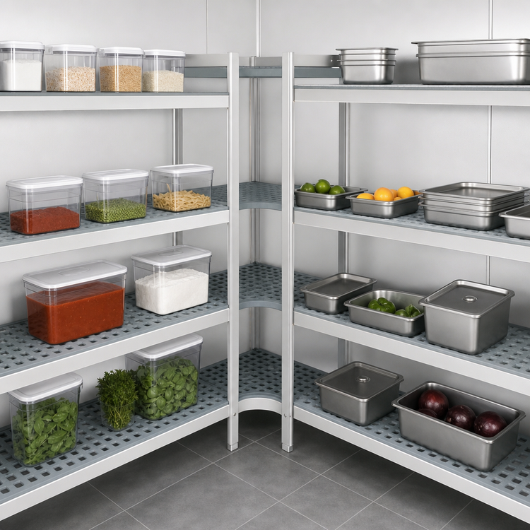 Product image #3 for Fermostock 4-Tier Corner Expansion Shelving Kit with Polymer Inserts, 71 in. H x 35 in. W x 14 in. D