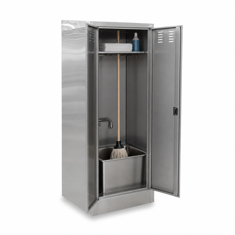 Product image #4 for John Boos 25-Inch Wide Stainless Steel Janitor Cabinet with Integrated Mop Sink and Lockable Louvered Doors