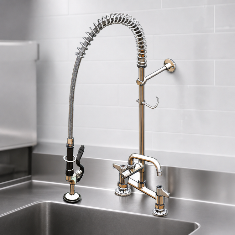 Product image #3 for equip Deck-Mount Pre-Rinse Unit, 8-Inch Centers, with 6-Inch Add-On Faucet and Swing Nozzle