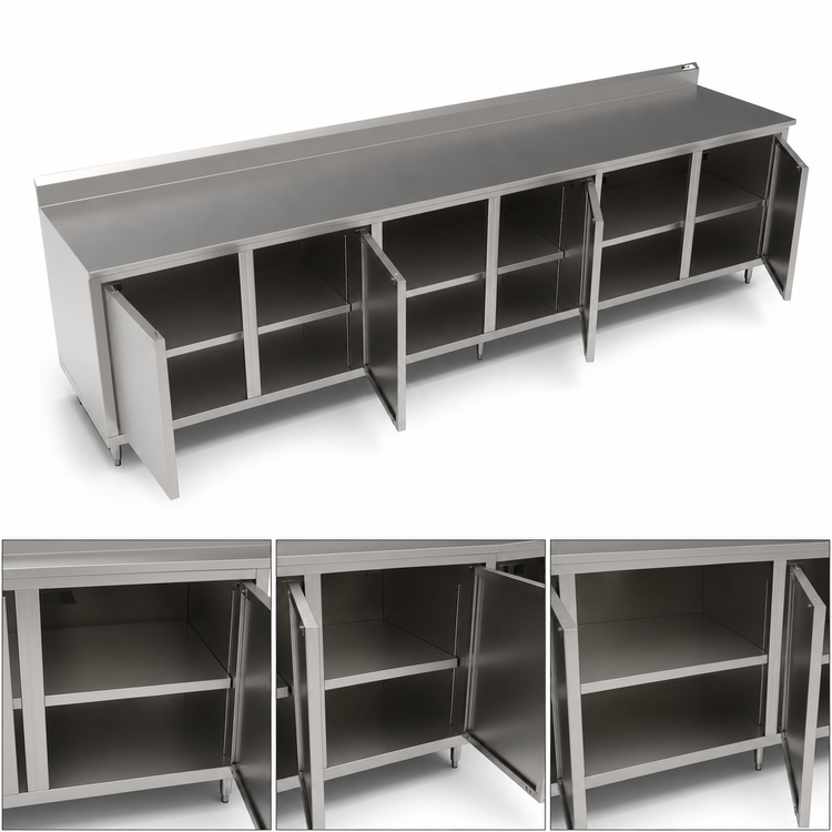 Product image #3 for John Boos Enclosed Cabinet Base Work Table, 144 x 24 Inches, 16-Gauge Stainless Steel Top with 5-Inch Backsplash
