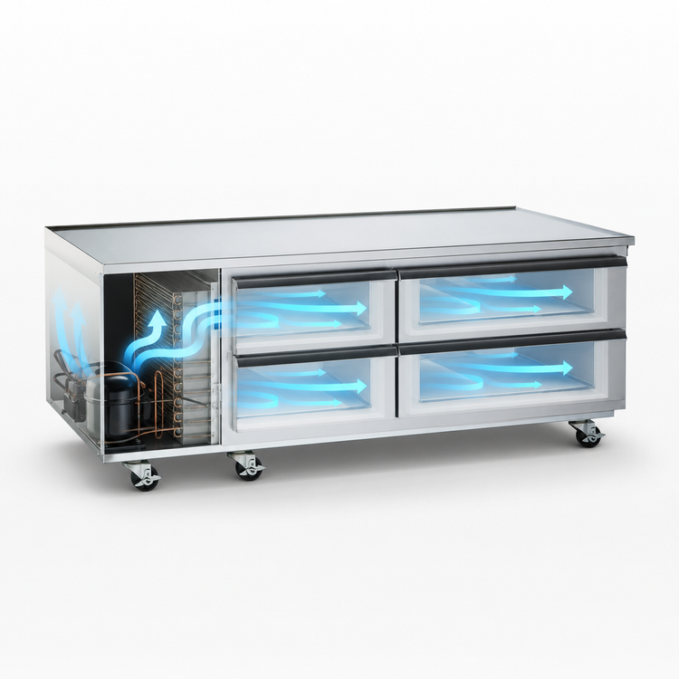 Product image #4 for Vulcan Achiever 72-Inch Self-Contained Refrigerated Drawer Base with Marine Edge Top, 4 Drawers, 115V