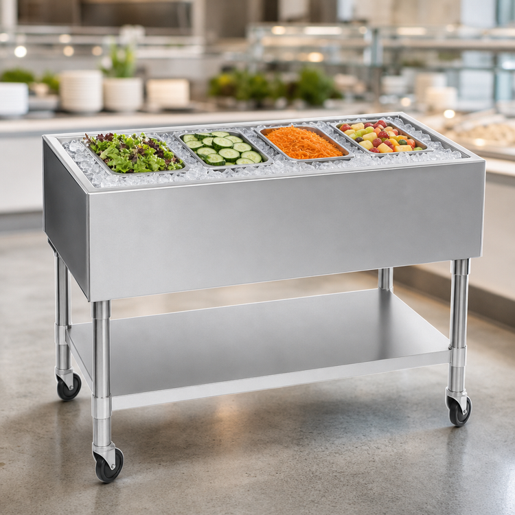 Product image #3 for Eagle Group 4-Pan Portable Ice-Cooled Mobile Serving Counter, Open Base
