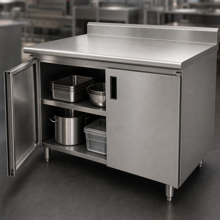 Product image #3 for Advance Tabco Special Value Series Enclosed Work Table with Cabinet Base, 60 x 24 Inches, 16 Gauge 304 Stainless Steel Top