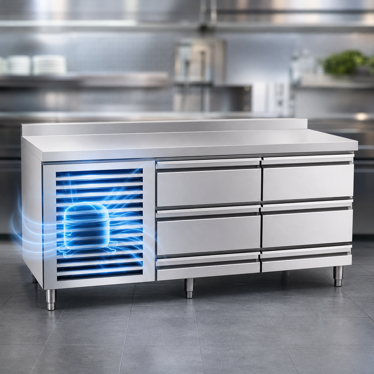 Product image #3 for Titan Fire & Ice JRLH-06S-T-114 114-Inch Self-Contained Refrigerated Equipment Stand with 6 Drawers