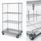 Thumbnail image #3 for Quantum MD2448C46RE 48"W x 24"D x 70"H Mobile Wire Enclosure Cart with 4 Shelves, Chrome Finish