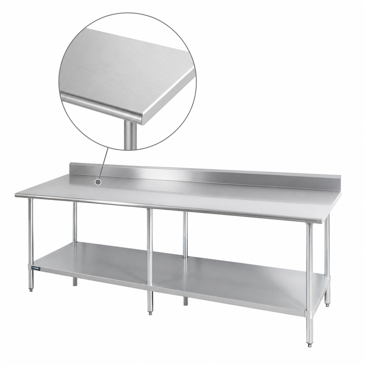 Product image #3 for 84-Inch x 24-Inch 18/400 Stainless Steel Work Table with 5-Inch Backsplash and Adjustable Undershelf