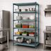 Thumbnail image #3 for Quantum 48-Inch W x 14-Inch D x 86-Inch H 5-Tier Stationary Wire Shelving Unit with Plastic Mats, Green Epoxy Coated