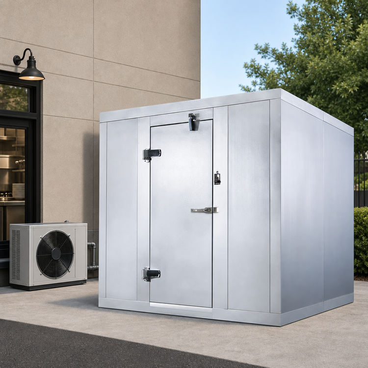 Product image #3 for AmeriKooler Outdoor Quick Ship 6 ft x 6 ft Walk-In Cooler with Floor and Remote R-448A Refrigeration