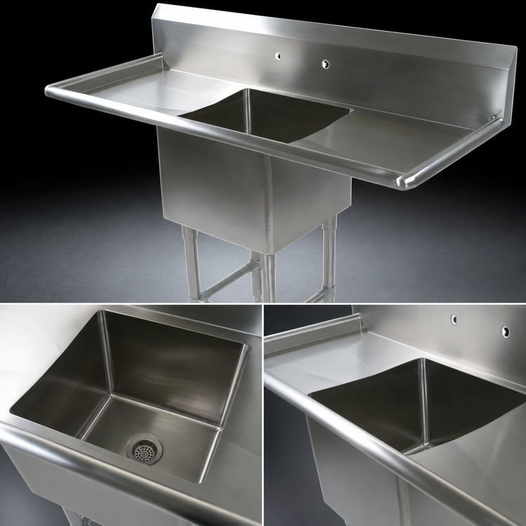 Product image #3 for John Boos Pro-Bowl 1-Compartment Stainless Steel Sink with Dual Drainboards and 10-Inch Backsplash, 55-1/4 Inch Wide