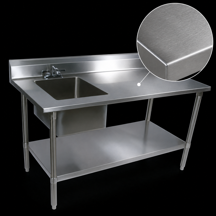 Product image #3 for John Boos 48" x 30" Stainless Steel Prep Sink Table with Left Bowl and 5" Backsplash