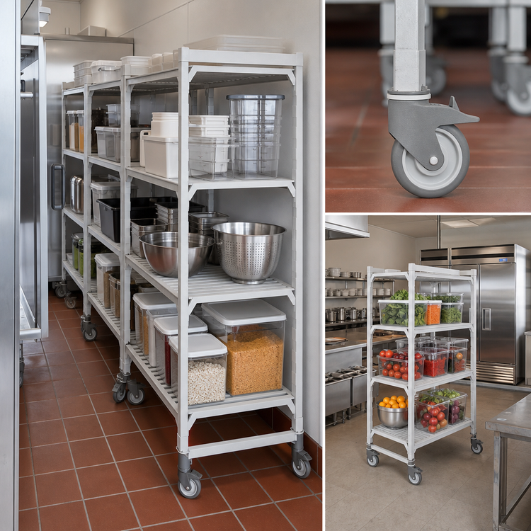 Product image #4 for Cambro Camshelving Premium High Density Mobile Starter Unit, 24 x 42 x 67-1/4 Inch, 4-Tier Solid, Speckled Gray