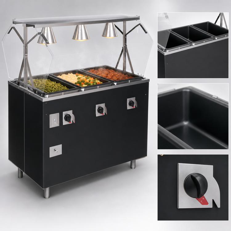 Product image #3 for Vollrath 2-Series Affordable Portable™ Deluxe 4-Well Mobile Hot Food Station with Lighted Breath Guard