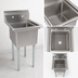 Thumbnail image #3 for John Boos E-Series 1-Compartment Stainless Steel Sink with Faucet Holes, 15 x 15 x 14 Bowl and Galvanized Legs