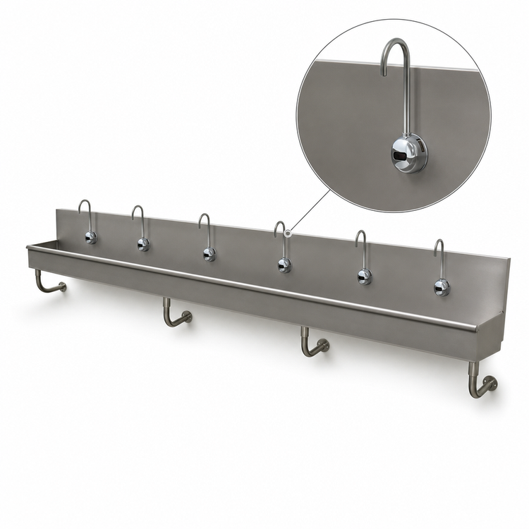 Product image #3 for Advance Tabco 6-Station ADA Electronic Wall-Mounted Hand Sink with 6 Faucets, 120 Inch, 304 Stainless Steel