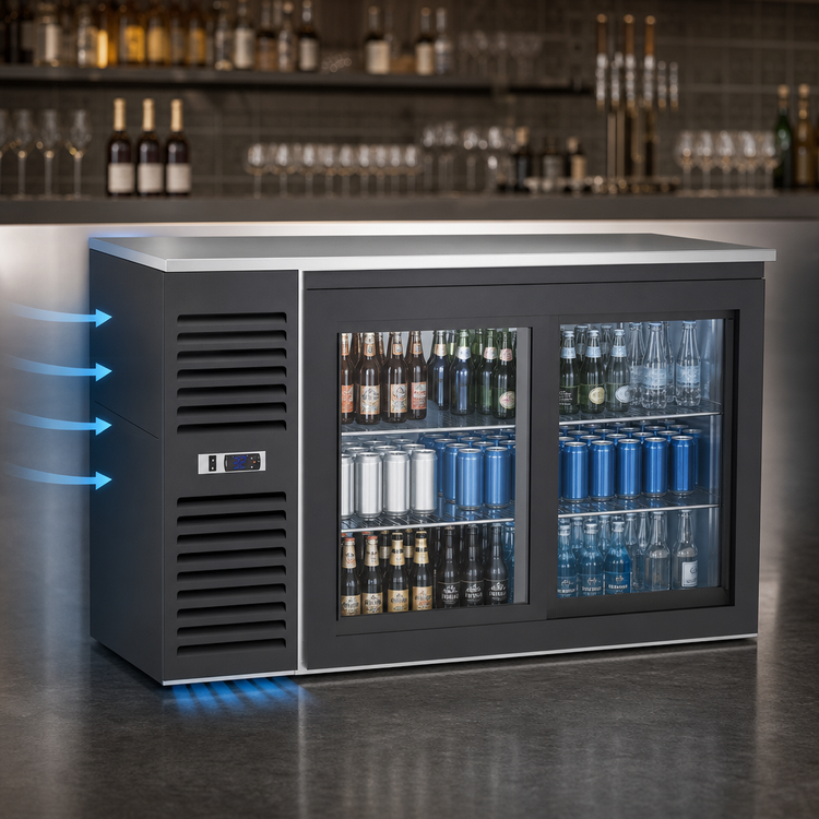Product image #3 for Krowne Two-Section Sliding Glass Door Refrigerated Back Bar Storage Cabinet, 60-Inch Wide, Self-Contained Side-Mounted