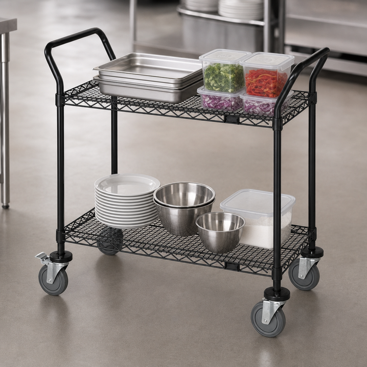 Product image #3 for Quantum Black Epoxy Two-Shelf Wire Utility Cart