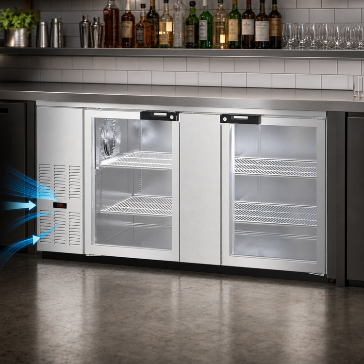 Product image #3 for Hoshizaki BB69-G-S 69.5-Inch Two-Section Stainless Steel Back Bar Cooler with Glass Swing Doors