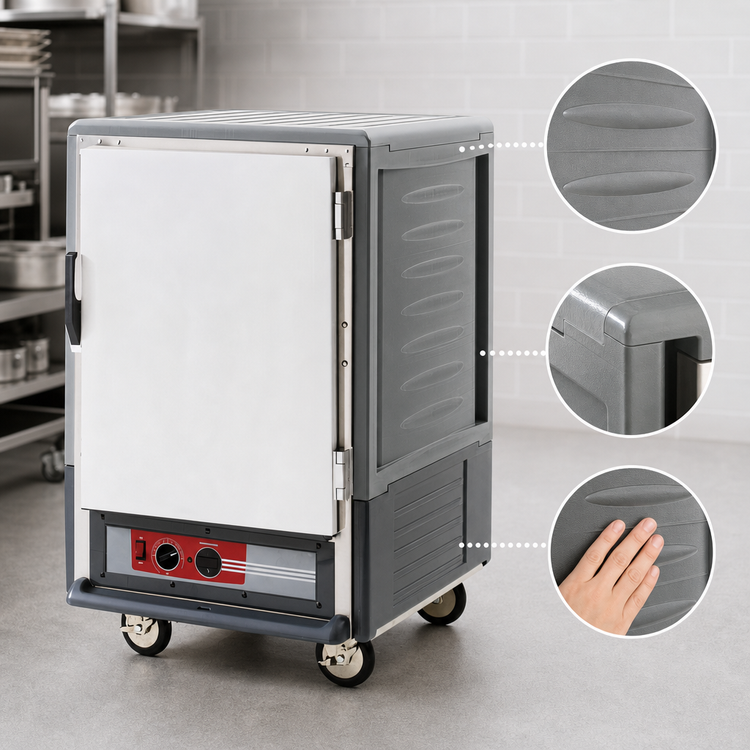 Product image #3 for Metro C5 3 Series Gray Insulation Armour Half-Height Mobile Heated Holding Cabinet with Solid Door