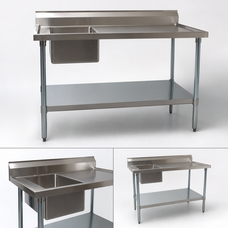 Product image #3 for BK Resources 72-Inch Stainless Steel Sink Table with Left-Side Prep Sink, 6-Inch Backsplash, and Undershelf