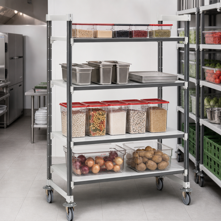 Product image #3 for Cambro Camshelving Elements XTRA High Density Mobile Starter Unit, 24 x 60 x 78-1/4 Inch, 4-Shelf Solid Shelving