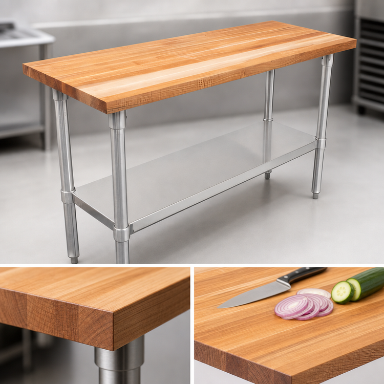 Product image #3 for John Boos 36" x 18" Northern Hard Rock Maple Wood Top Work Table with Stainless Steel Base and Adjustable Undershelf