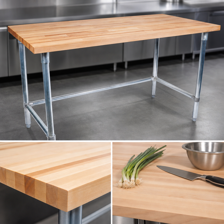 Product image #3 for John Boos SNB18 Wood Top Work Table with Stainless Steel Base, 120 x 36 Inches