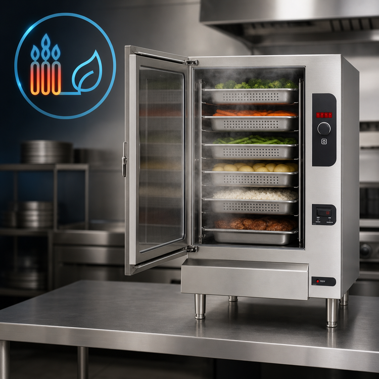 Product image #3 for Cleveland Range SteamChef 6 Boilerless Countertop Natural Gas Convection Steamer, 1 Compartment, 6 Full-Size Pan Capacity