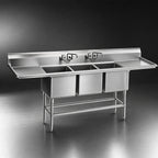 Thumbnail image #3 for Eagle Group Spec-Master FN2472-3-30L-14/3 3-Compartment Stainless Steel Sink, 24 x 24 x 14 in Bowls, 30 in Left Drainboard