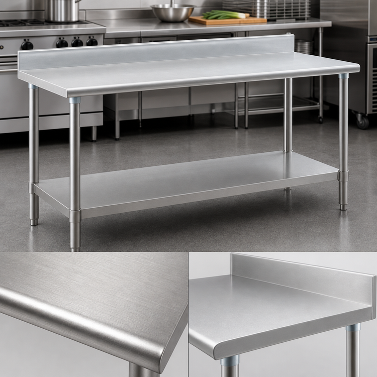 Product image #3 for Eagle Deluxe Series 48-Inch x 30-Inch 16 Gauge 300 Series Stainless Steel Work Table with 4-1/2-Inch Backsplash and Adjustable Undershelf