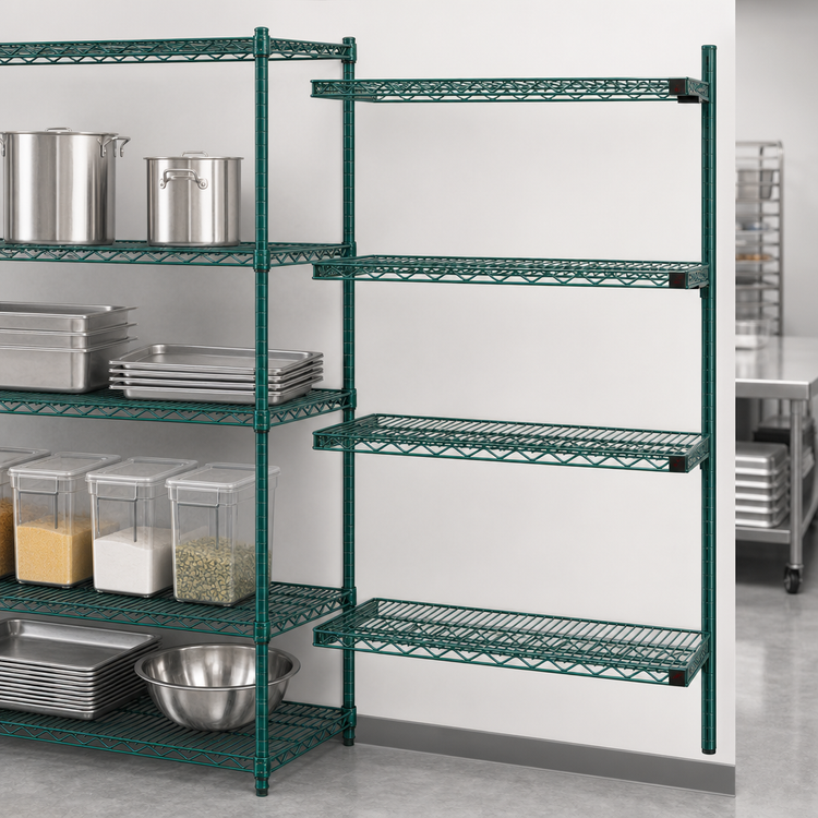 Product image #3 for Eagle Valu-Gard 4-Tier Add-On Wire Shelving Unit, 36"W x 18"D x 74"H, Green Epoxy