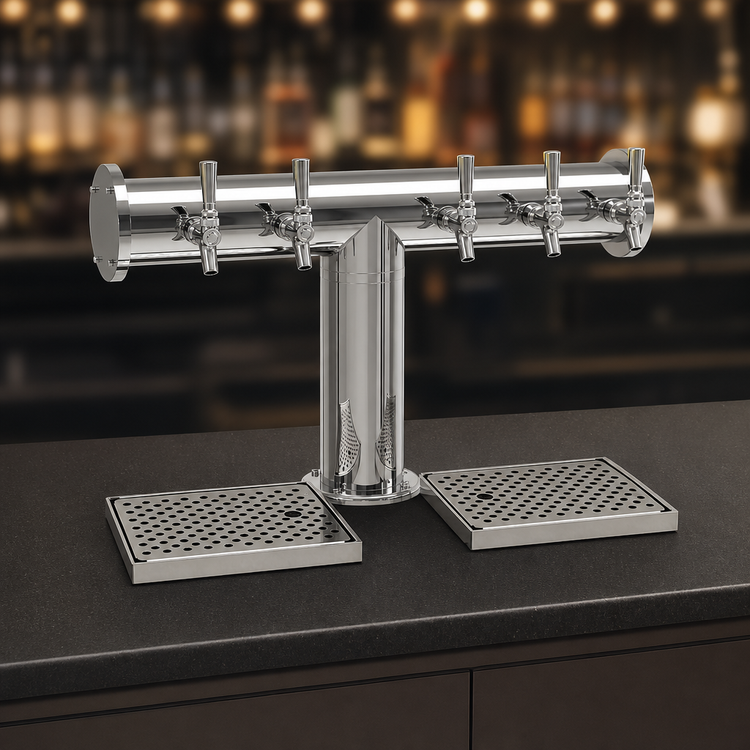 Product image #3 for Glastender Pipe Tee Countertop Draft Dispensing Tower, 6 Faucets, Air Cooled, Mirror Finish