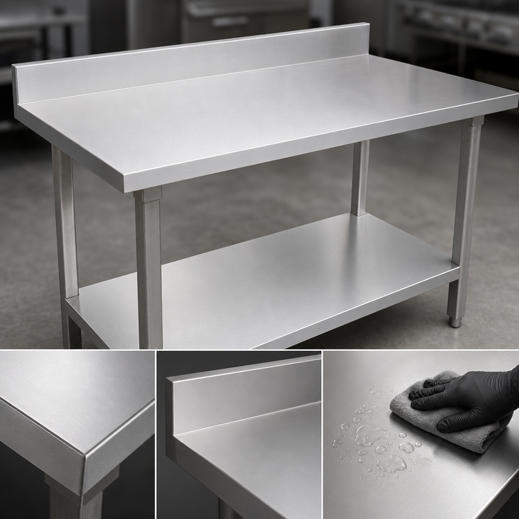 Product image #3 for Omcan Elite Series Stainless Steel Work Table with 4-Inch Backsplash and Undershelf, 48 x 30 x 38 Inches