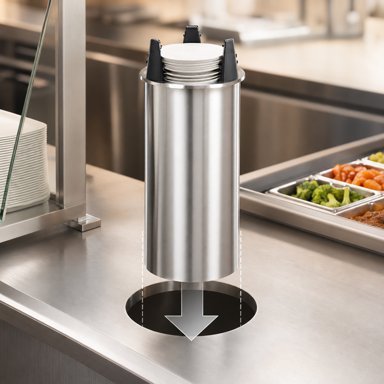 Product image #3 for Director's Choice Heated Shielded Drop-In Dish Dispenser for 5-7/8 to 6-1/2 Inch Round Plates