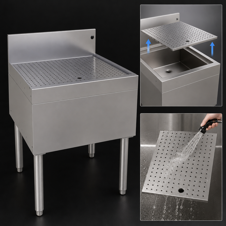 Product image #3 for Glastender Freestanding Open-Base Stainless Steel Underbar Drainboard, 24 x 24 Inch