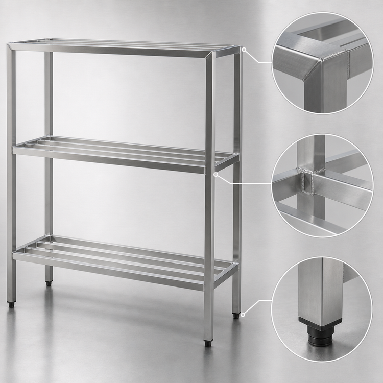 Product image #3 for New Age H.D. Series Heavy-Duty 3-Tier Aluminum Shelving Unit, 42 Inch W x 20 Inch D x 60 Inch H